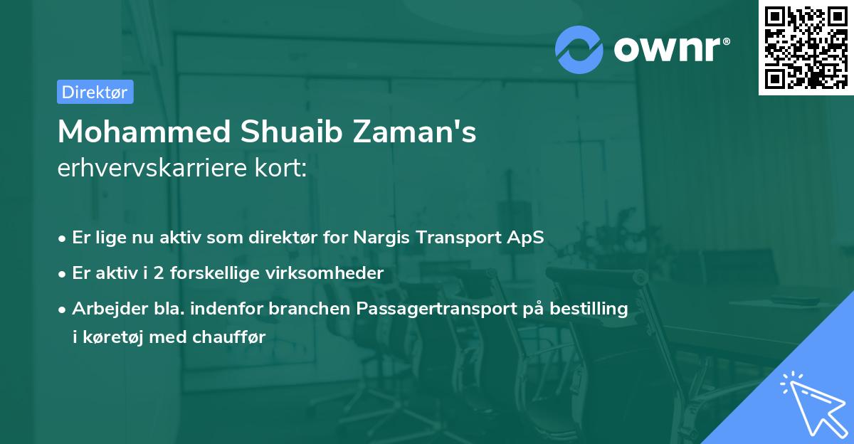 Mohammed Shuaib Zaman's erhvervskarriere kort