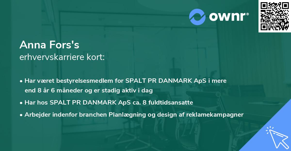 Anna Fors's erhvervskarriere kort