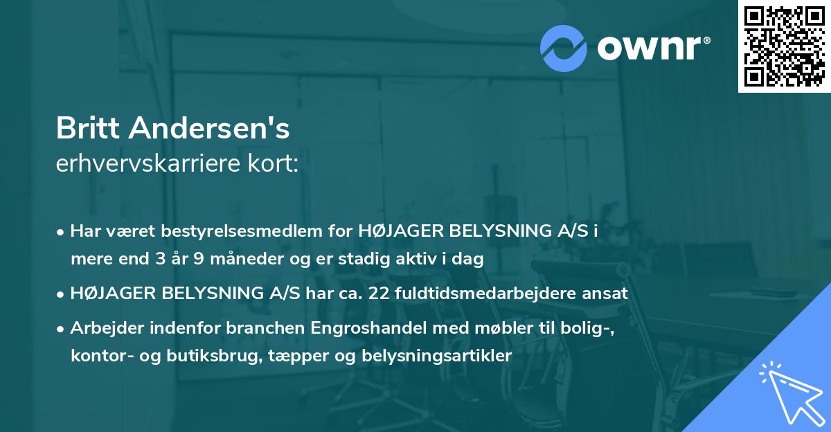 Britt Andersen's erhvervskarriere kort