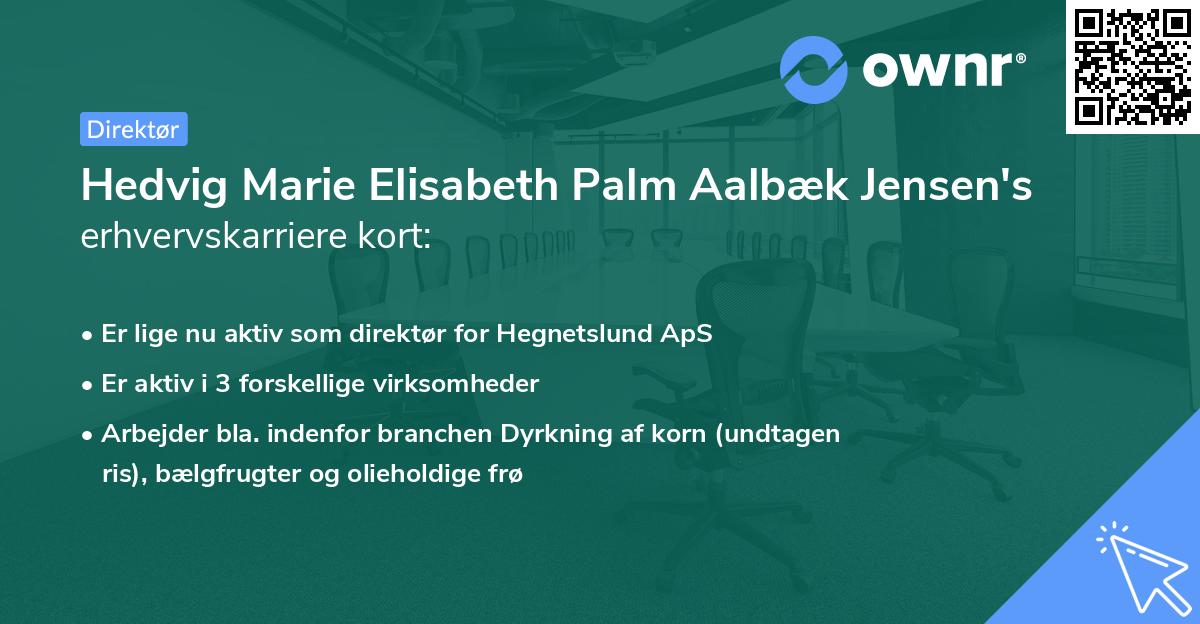 Hedvig Marie Elisabeth Palm Aalbæk Jensen's erhvervskarriere kort