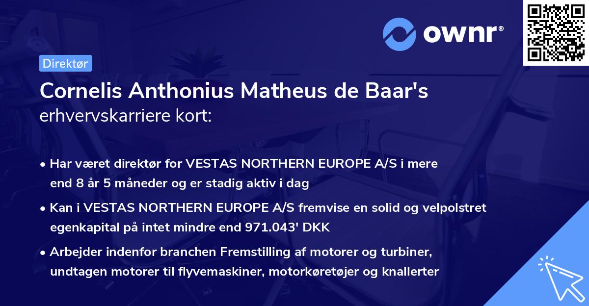Cornelis Anthonius Matheus de Baar's erhvervskarriere kort