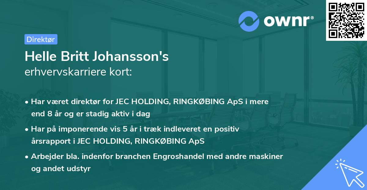 Helle Britt Johansson's erhvervskarriere kort