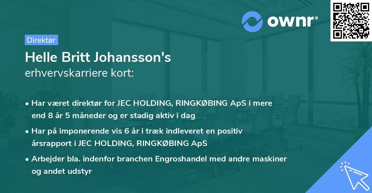 Helle Britt Johansson's erhvervskarriere kort
