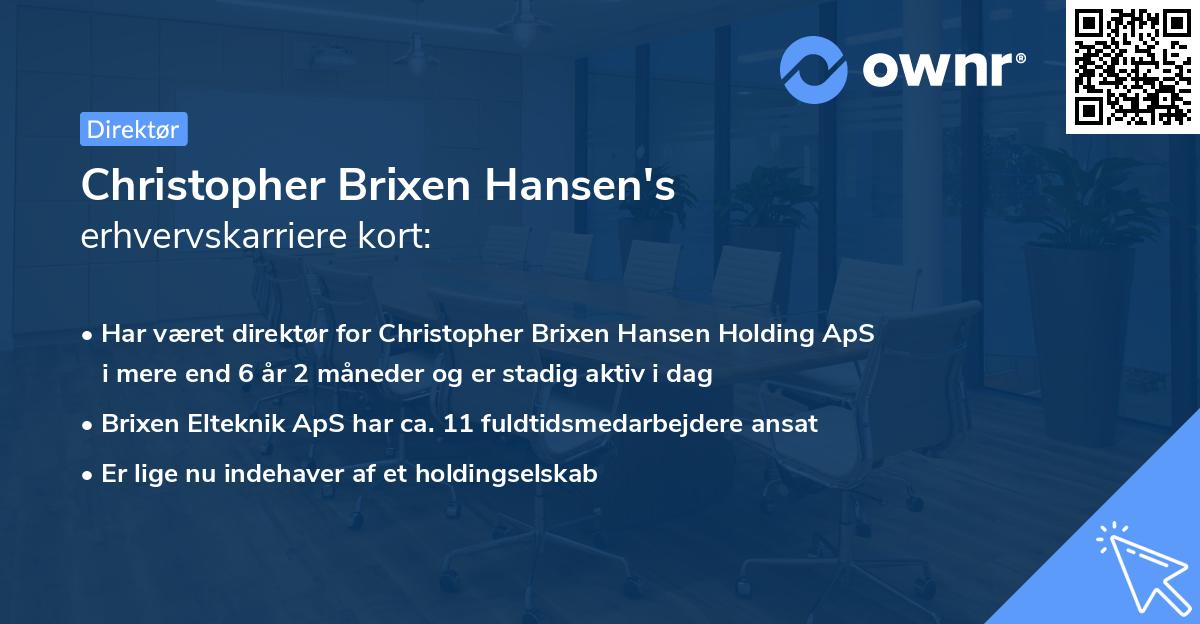 Christopher Brixen Hansen's erhvervskarriere kort