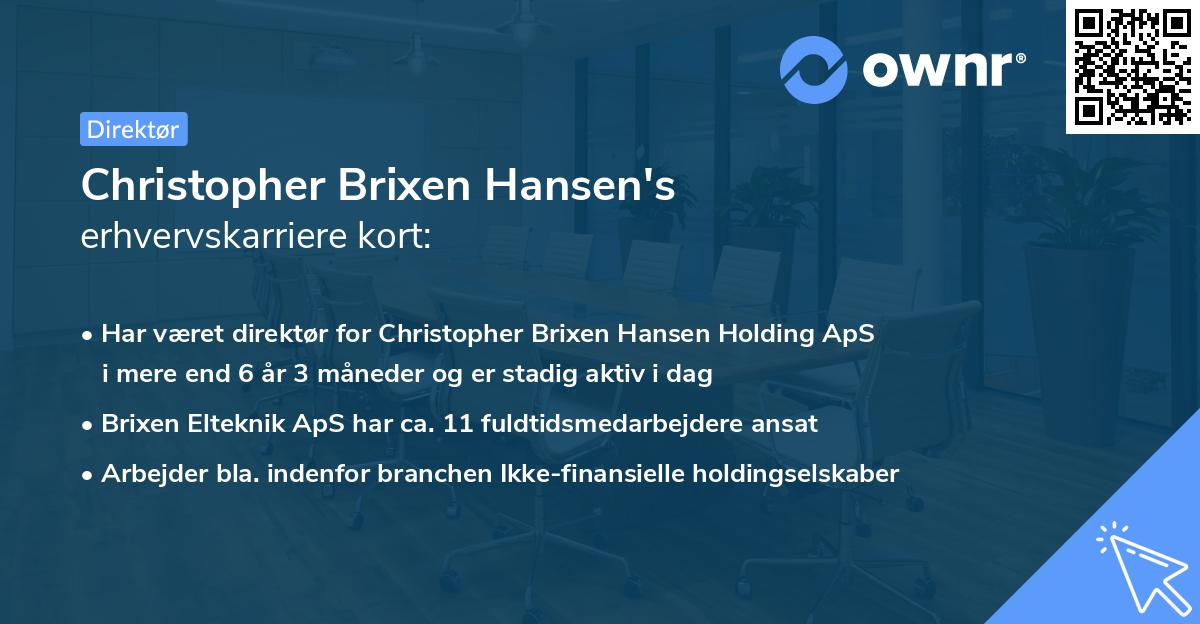 Christopher Brixen Hansen's erhvervskarriere kort