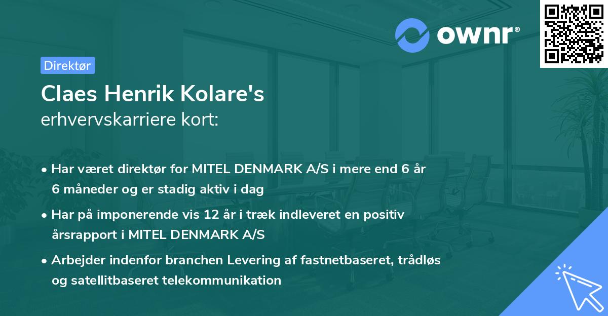 Claes Henrik Kolare's erhvervskarriere kort