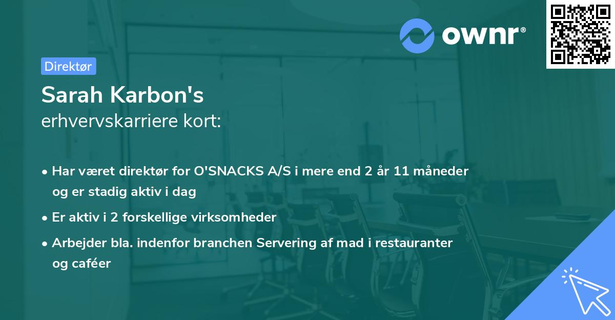 Sarah Karbon's erhvervskarriere kort