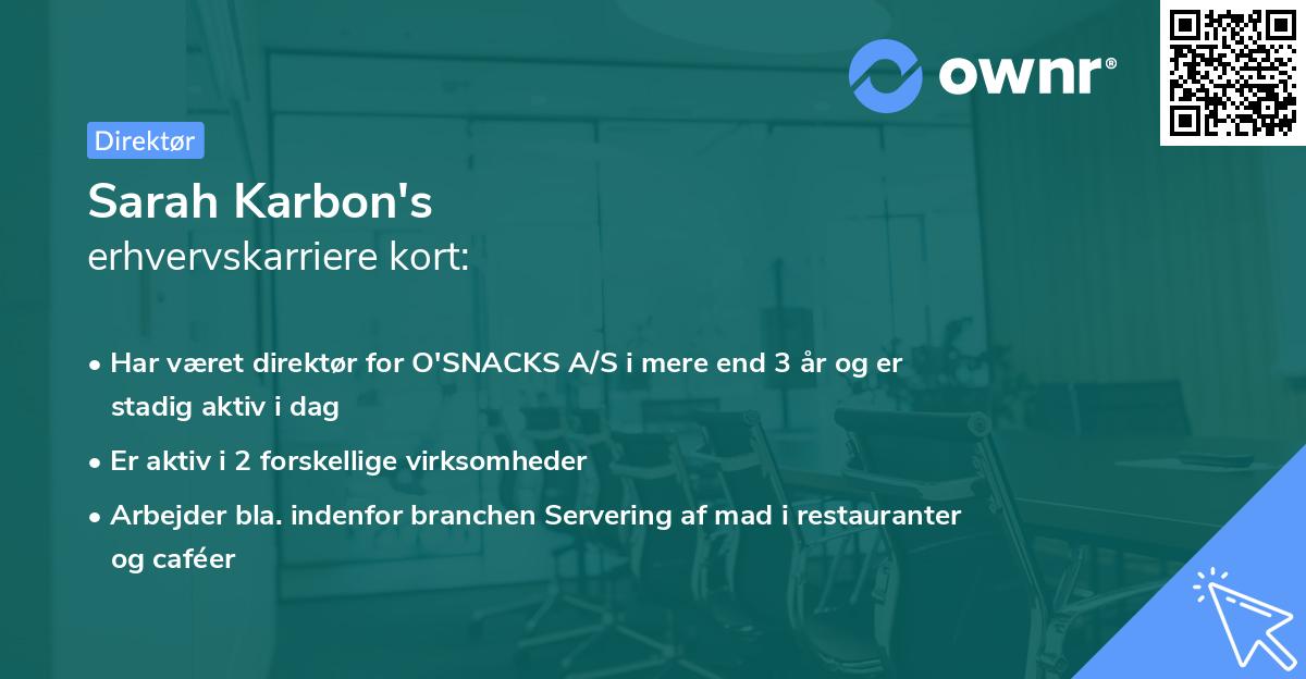 Sarah Karbon's erhvervskarriere kort