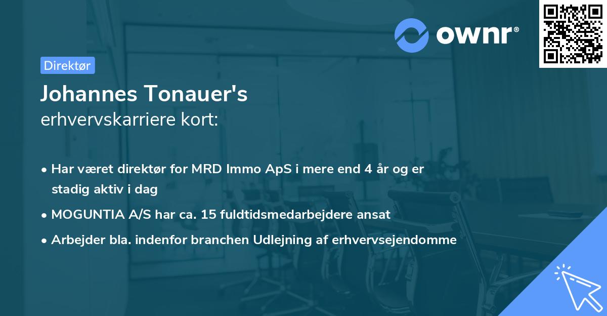 Johannes Tonauer's erhvervskarriere kort