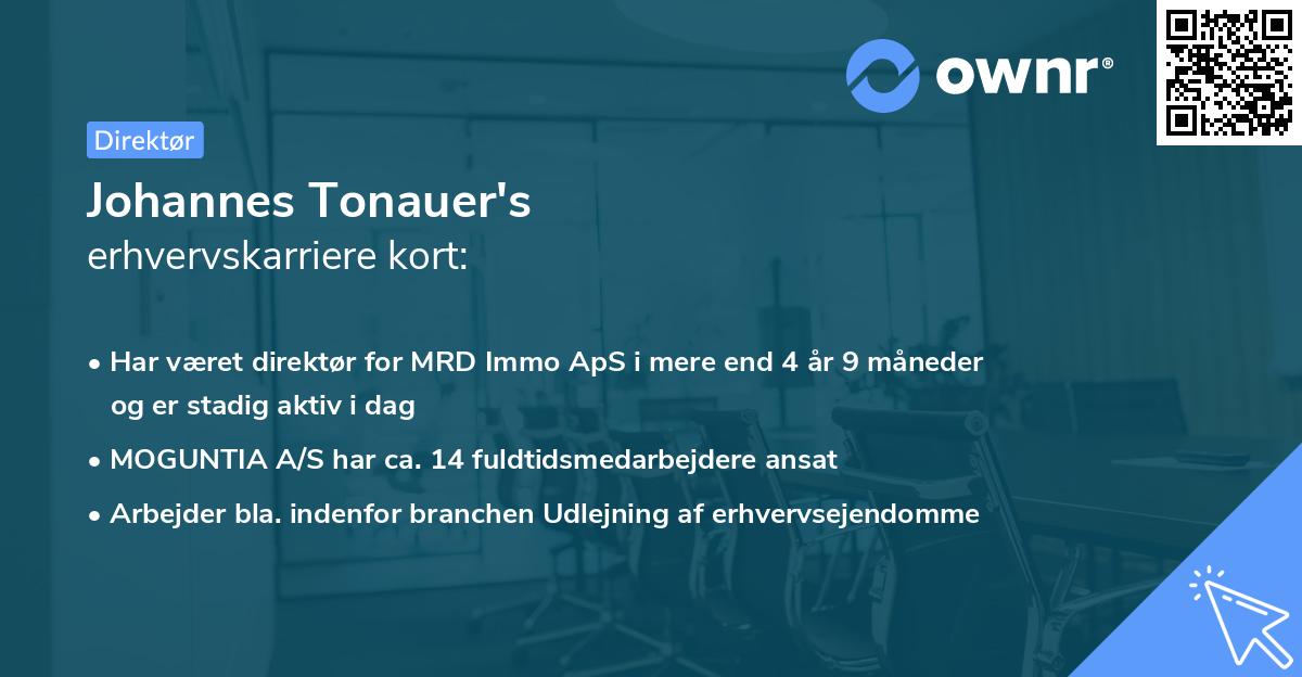 Johannes Tonauer's erhvervskarriere kort
