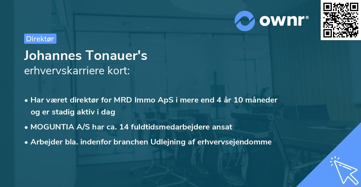 Johannes Tonauer's erhvervskarriere kort