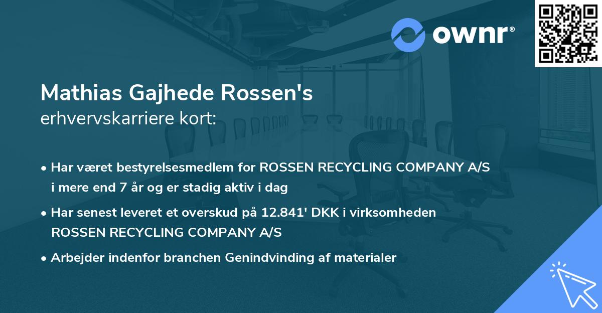 Mathias Gajhede Rossen's erhvervskarriere kort