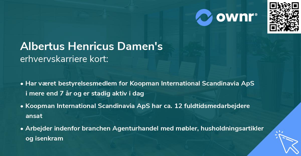 Albertus Henricus Damen's erhvervskarriere kort