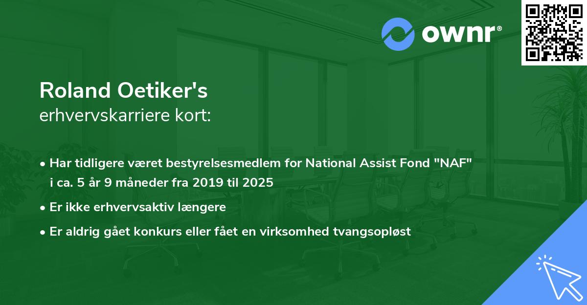 Roland Oetiker's erhvervskarriere kort