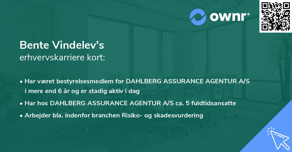 Bente Vindelev's erhvervskarriere kort
