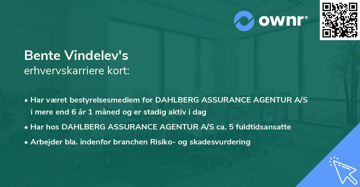 Bente Vindelev's erhvervskarriere kort