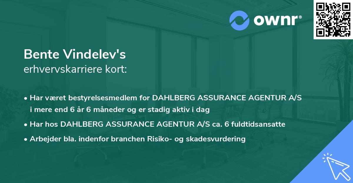 Bente Vindelev's erhvervskarriere kort