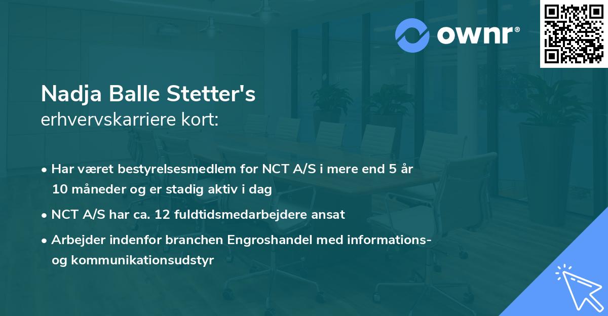 Nadja Balle Stetter's erhvervskarriere kort