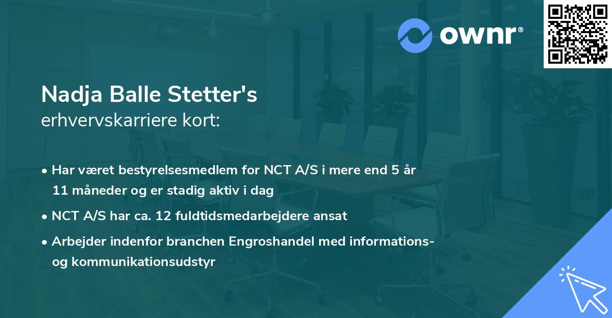 Nadja Balle Stetter's erhvervskarriere kort