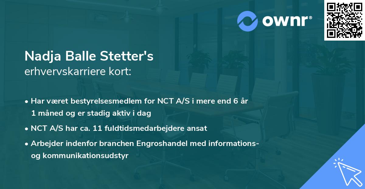 Nadja Balle Stetter's erhvervskarriere kort