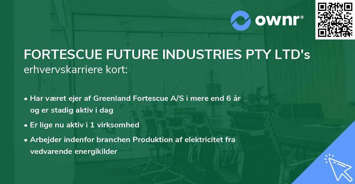 FORTESCUE FUTURE INDUSTRIES PTY LTD's erhvervskarriere kort