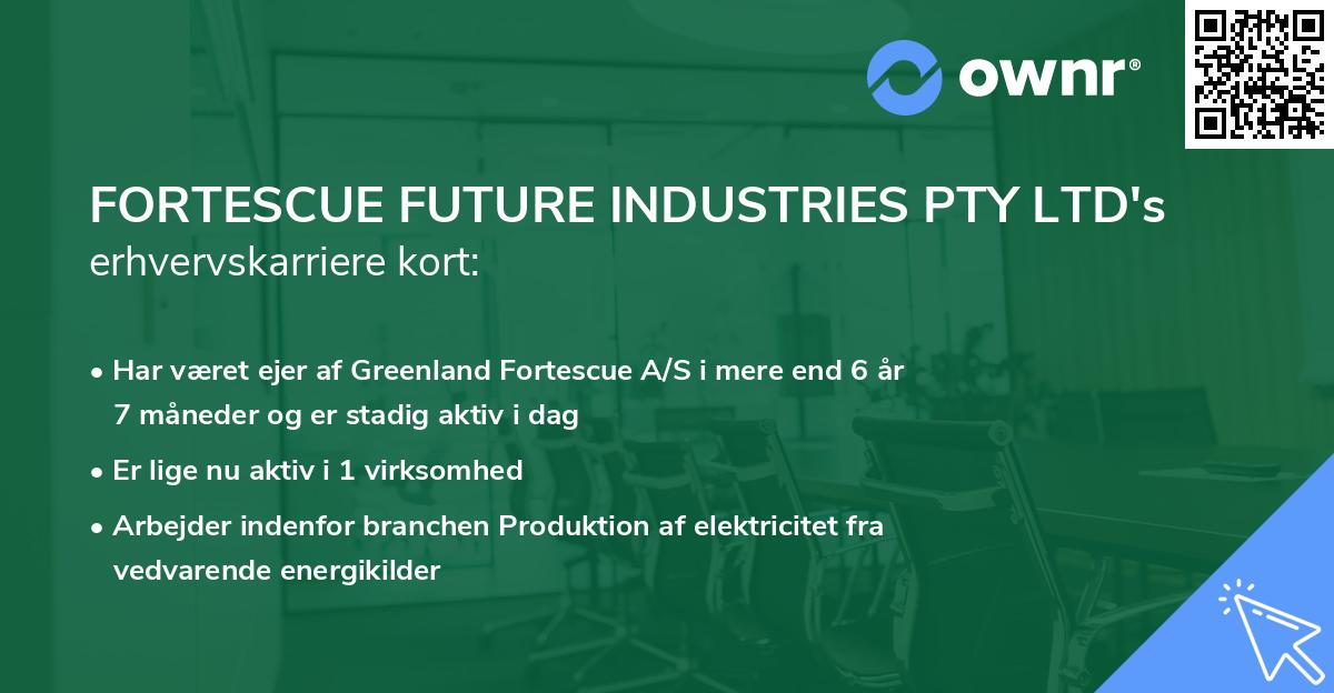 FORTESCUE FUTURE INDUSTRIES PTY LTD's erhvervskarriere kort