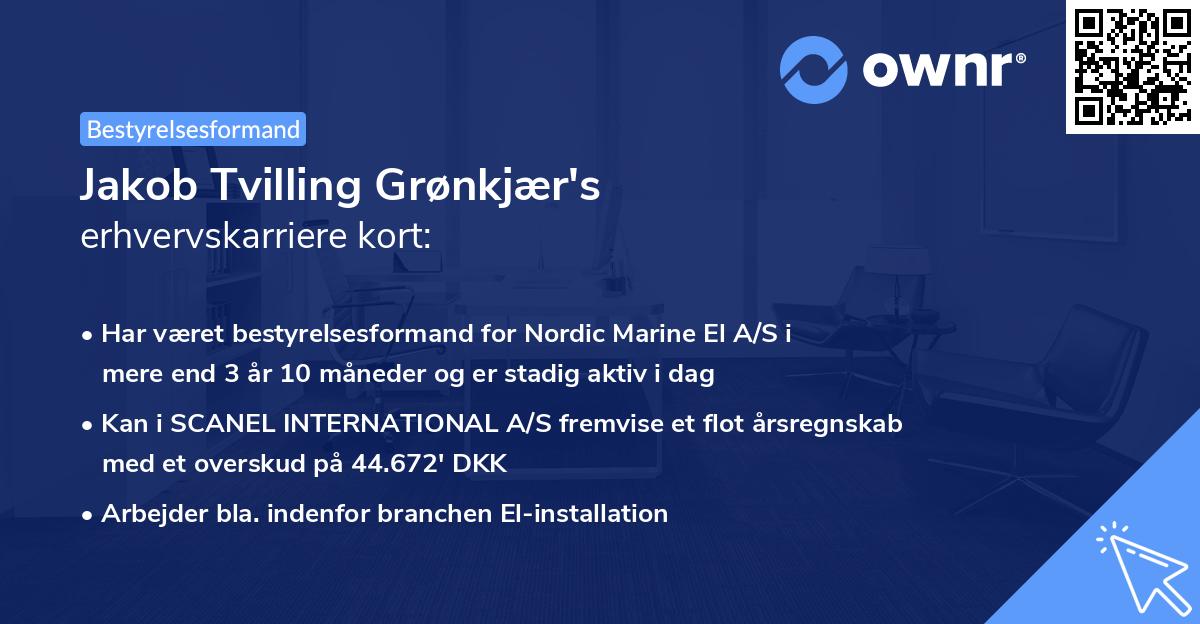 Jakob Tvilling Grønkjær's erhvervskarriere kort