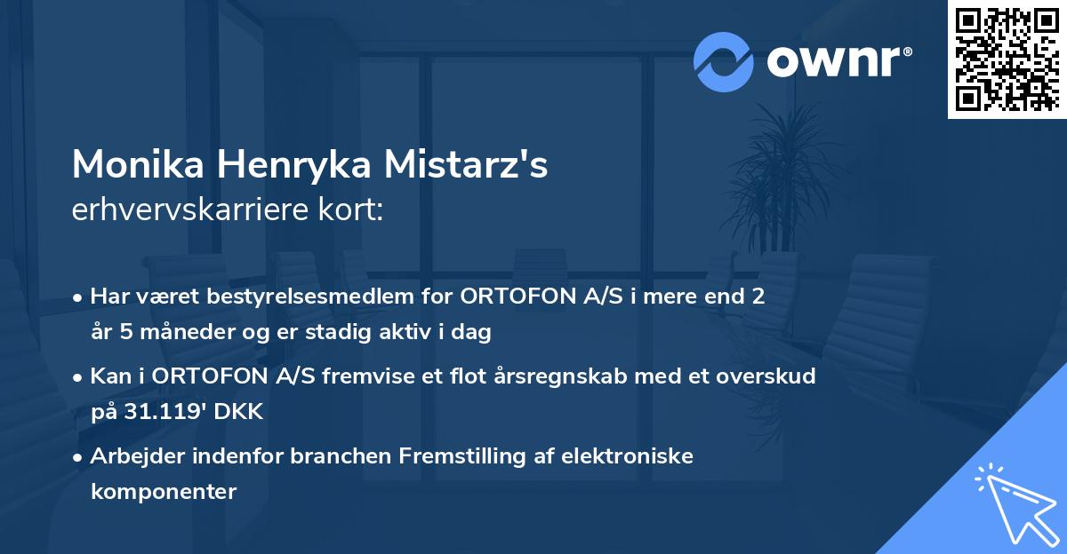 Monika Henryka Mistarz's erhvervskarriere kort