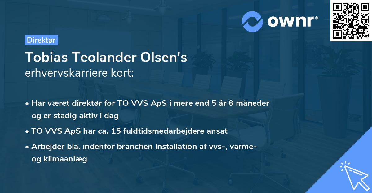 Tobias Teolander Olsen's erhvervskarriere kort