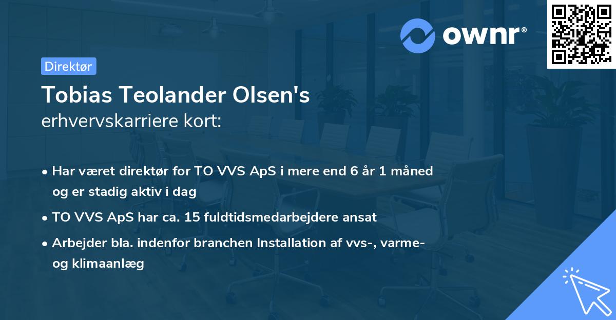 Tobias Teolander Olsen's erhvervskarriere kort
