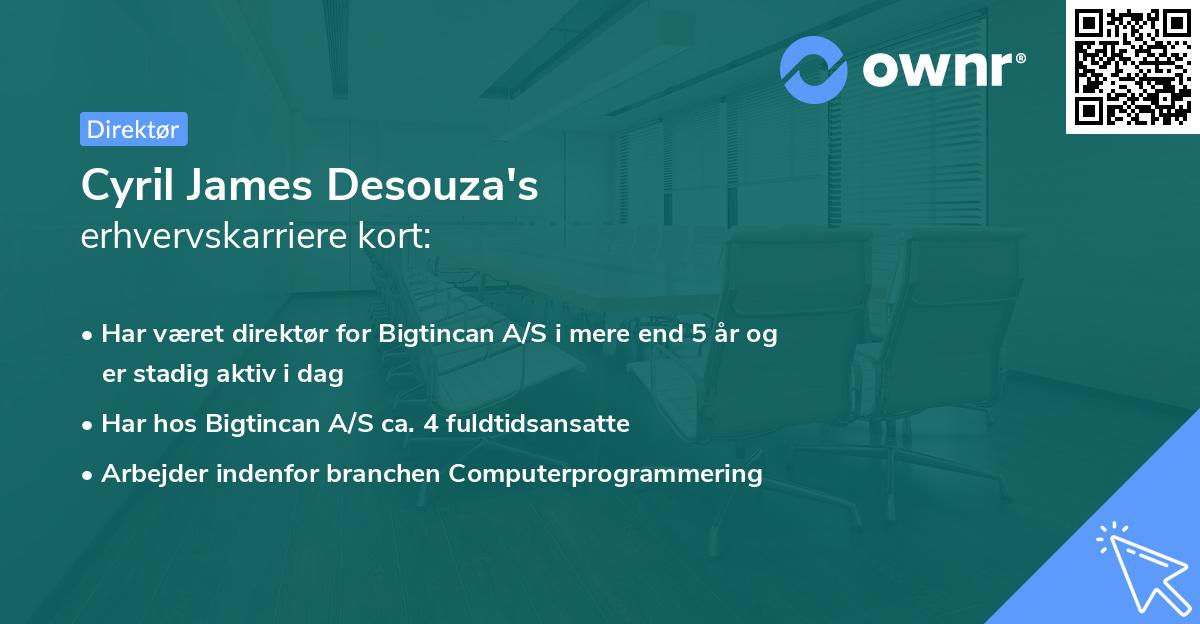 Cyril James Desouza's erhvervskarriere kort