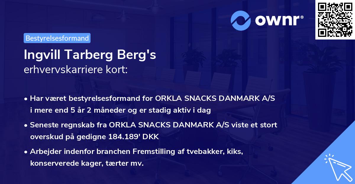 Ingvill Tarberg Berg's erhvervskarriere kort