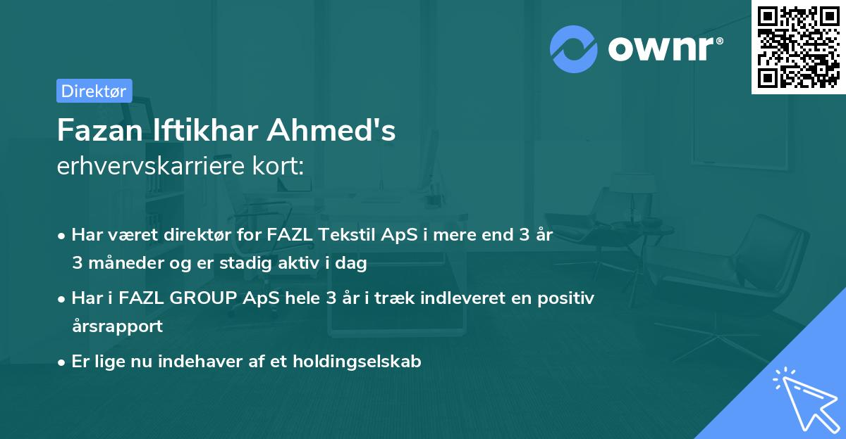 Fazan Iftikhar Ahmed's erhvervskarriere kort