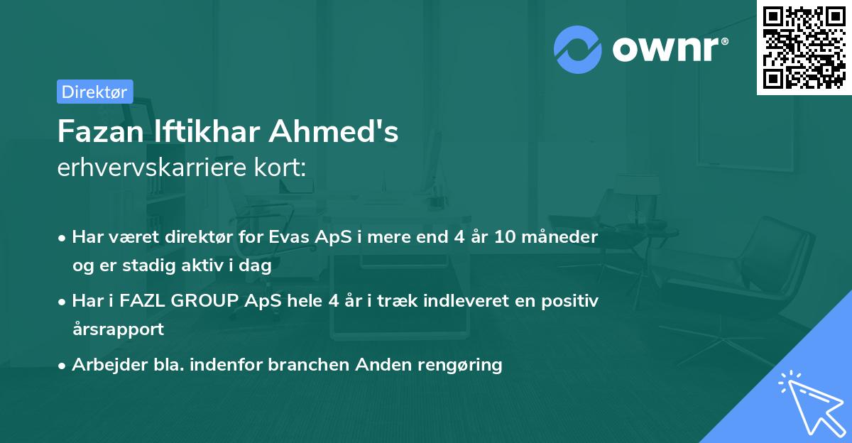 Fazan Iftikhar Ahmed's erhvervskarriere kort