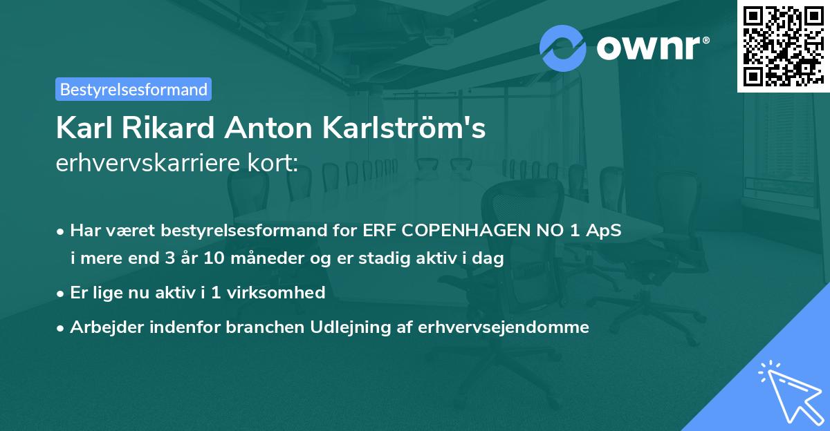 Karl Rikard Anton Karlström's erhvervskarriere kort