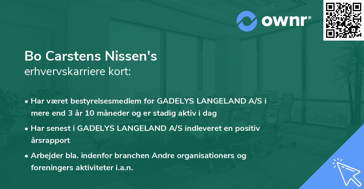 Bo Carstens Nissen's erhvervskarriere kort