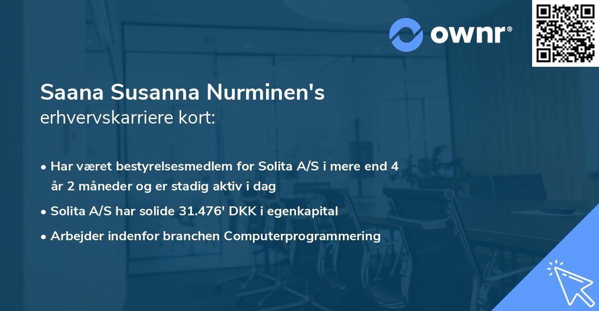 Saana Susanna Nurminen's erhvervskarriere kort