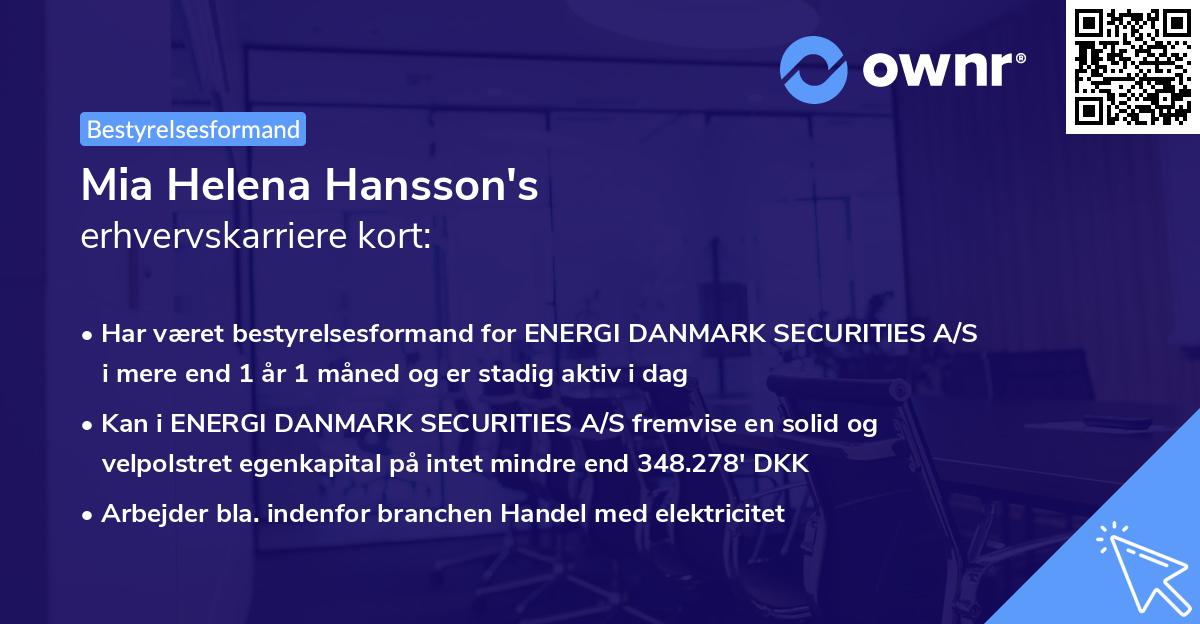 Mia Helena Hansson's erhvervskarriere kort