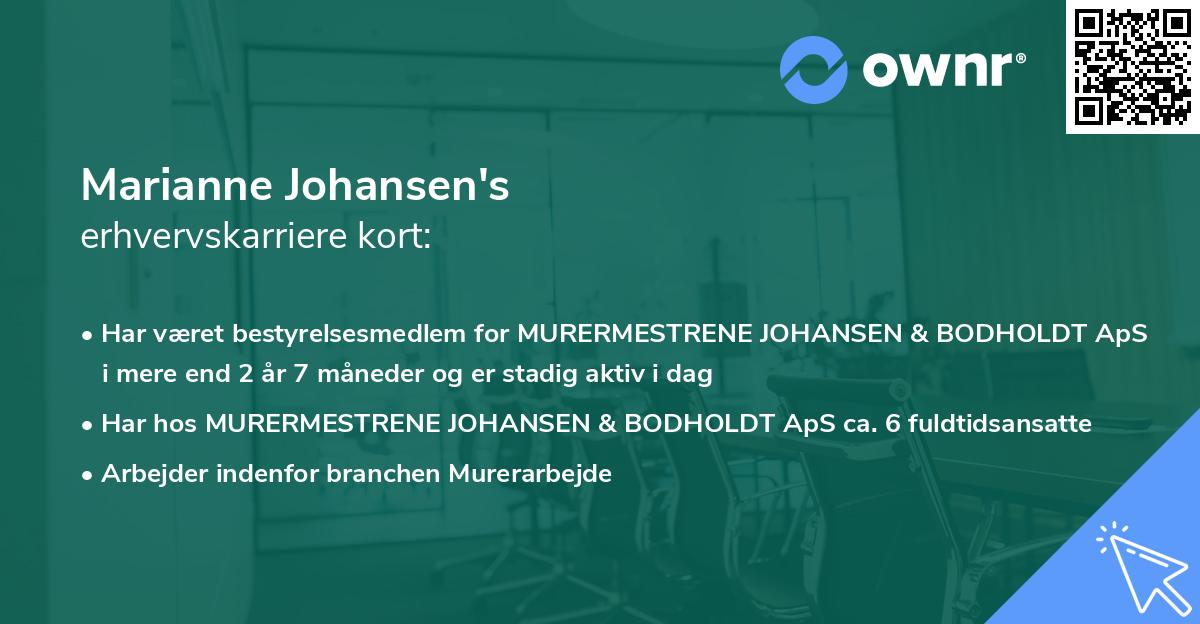 Marianne Johansen's erhvervskarriere kort
