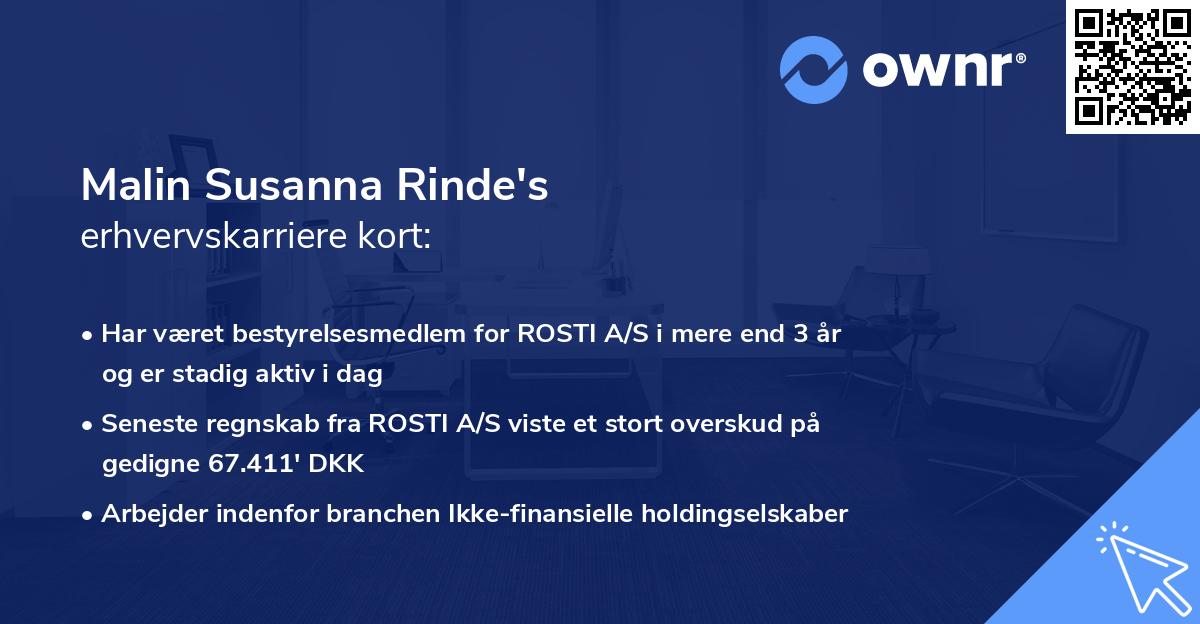 Malin Susanna Rinde's erhvervskarriere kort
