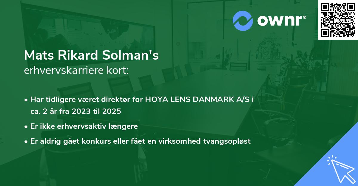 Mats Rikard Solman's erhvervskarriere kort