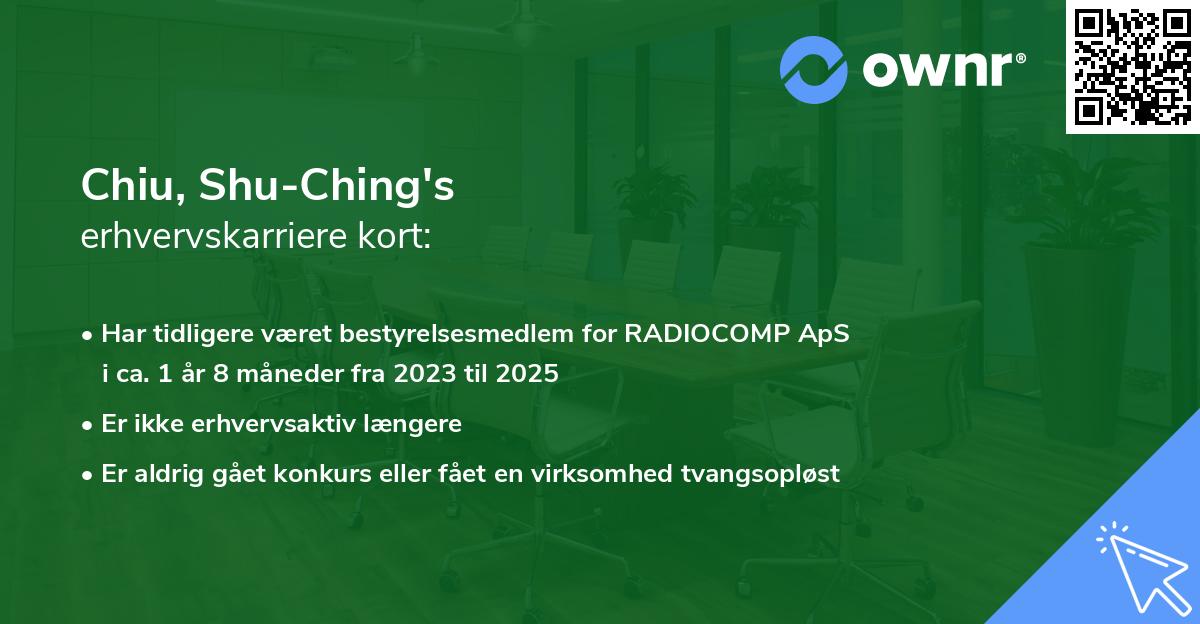 Chiu, Shu-Ching's erhvervskarriere kort