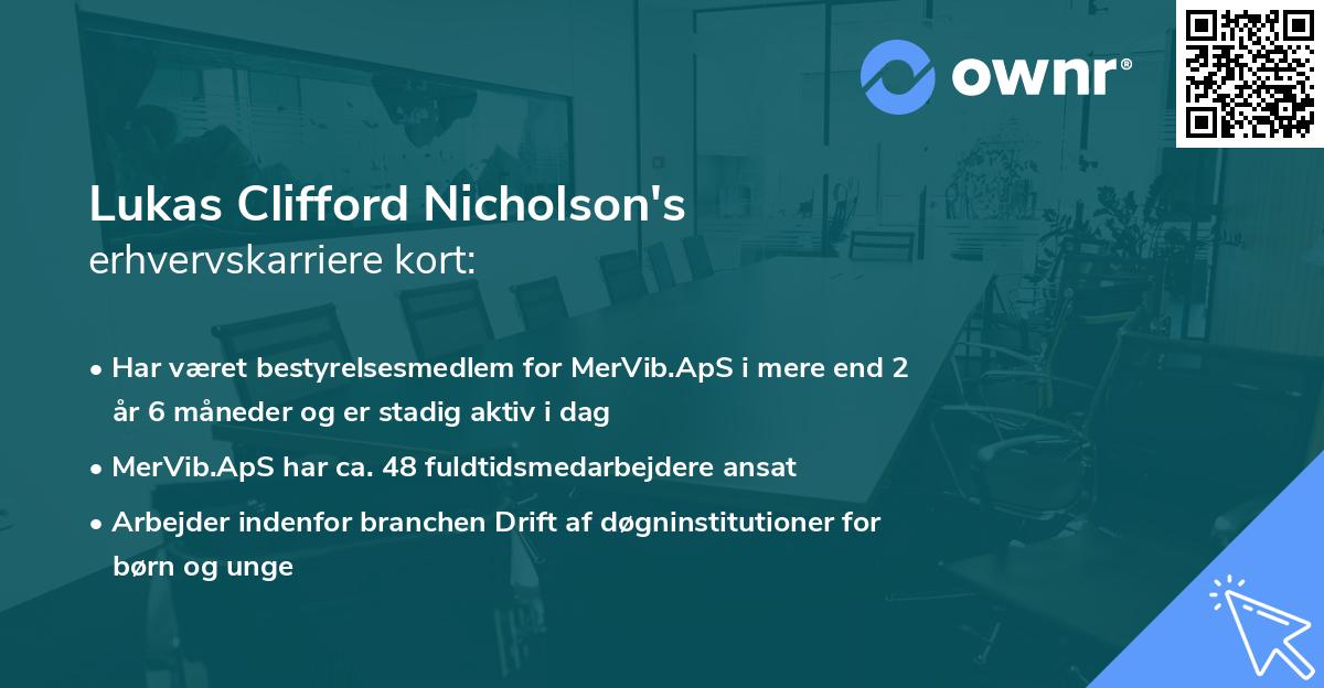 Lukas Clifford Nicholson's erhvervskarriere kort