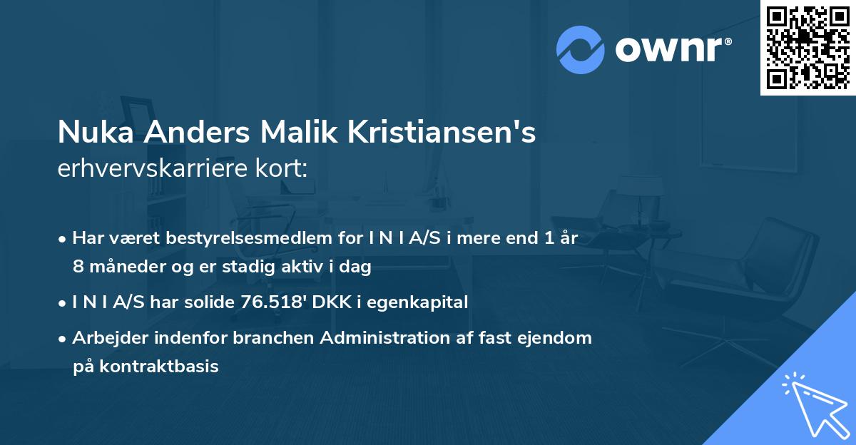 Nuka Anders Malik Kristiansen's erhvervskarriere kort