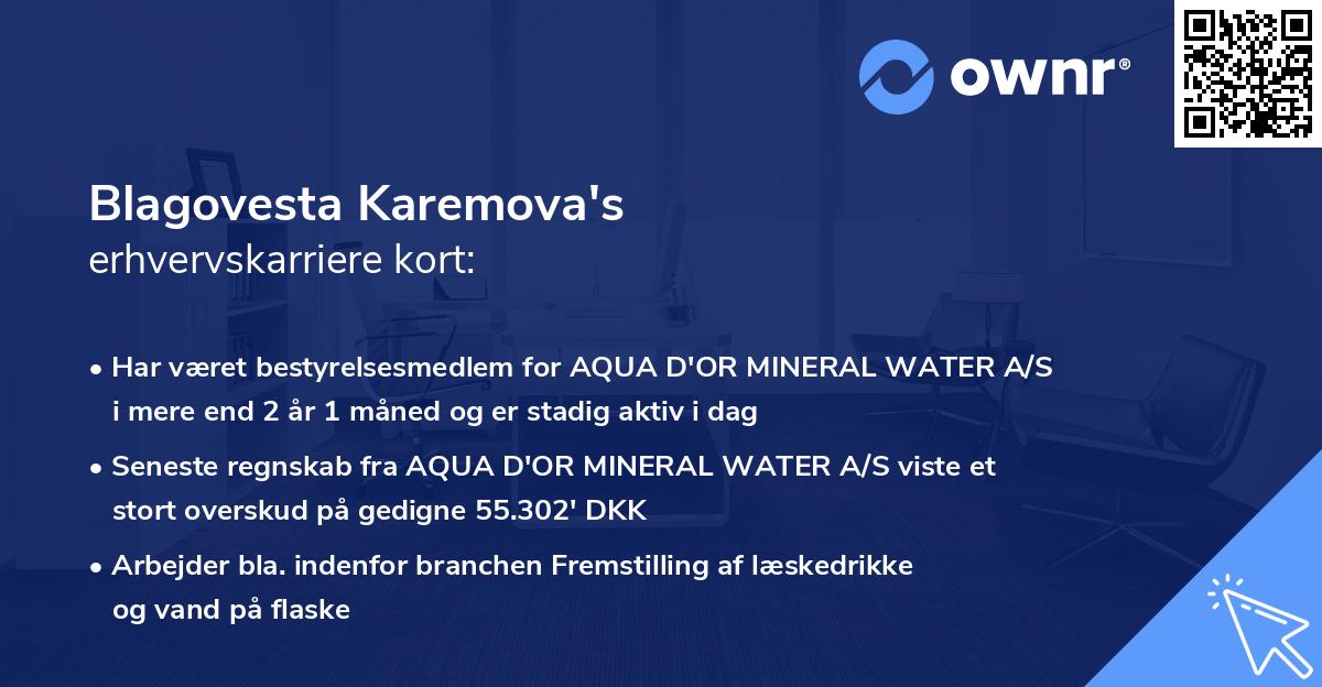 Blagovesta Karemova's erhvervskarriere kort