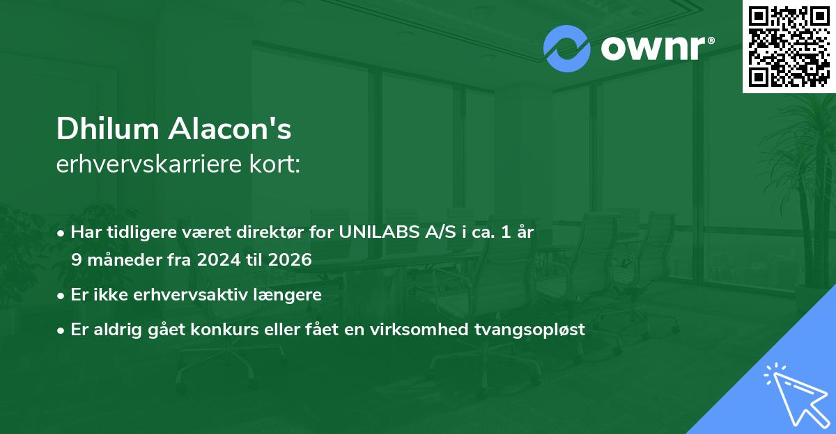 Dhilum Alacon's erhvervskarriere kort