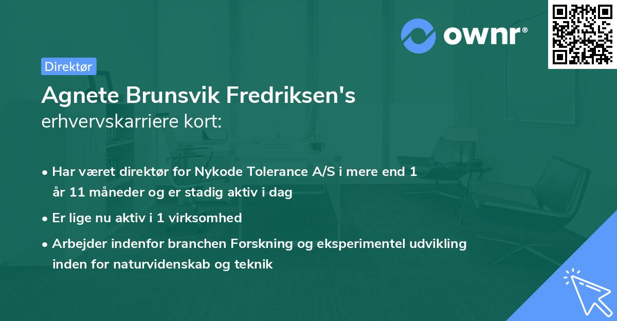 Agnete Brunsvik Fredriksen's erhvervskarriere kort