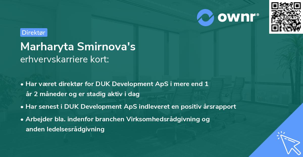 Marharyta Smirnova's erhvervskarriere kort