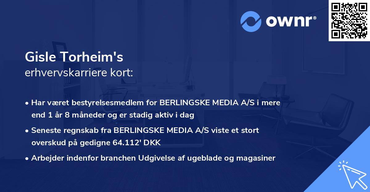 Gisle Torheim's erhvervskarriere kort