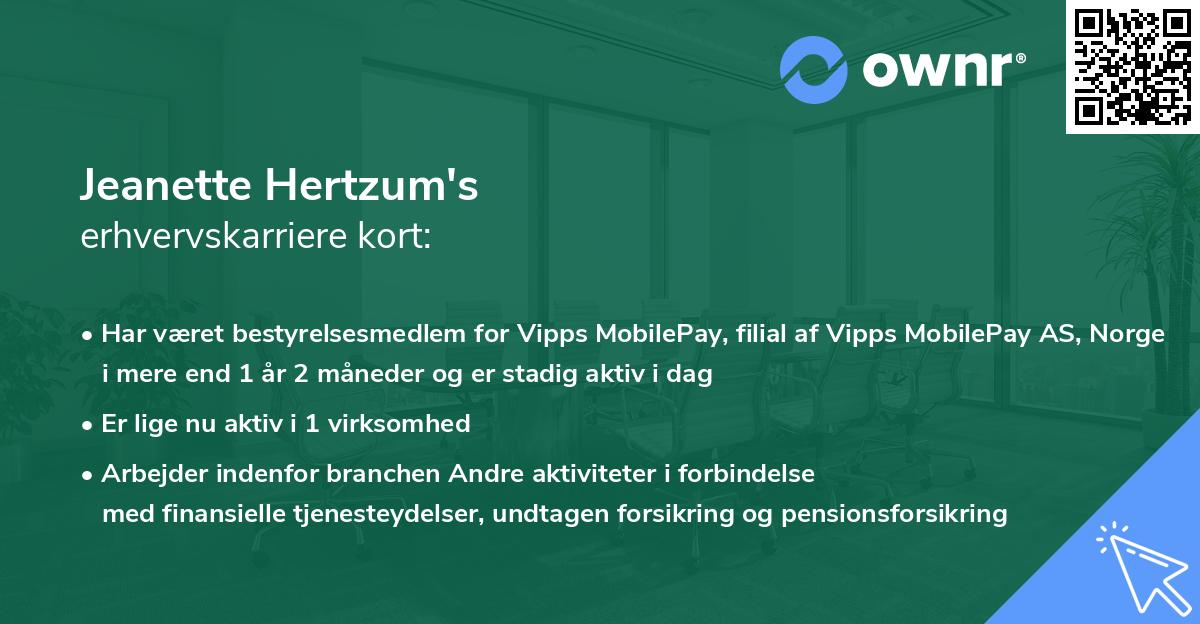 Jeanette Hertzum's erhvervskarriere kort